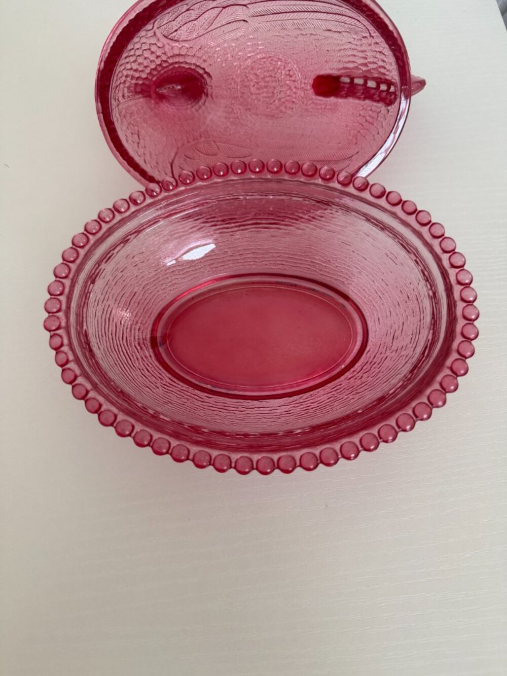 Indiana glass Glass Hen Covered Dish in Cranberry Red - Picture 3 of 5